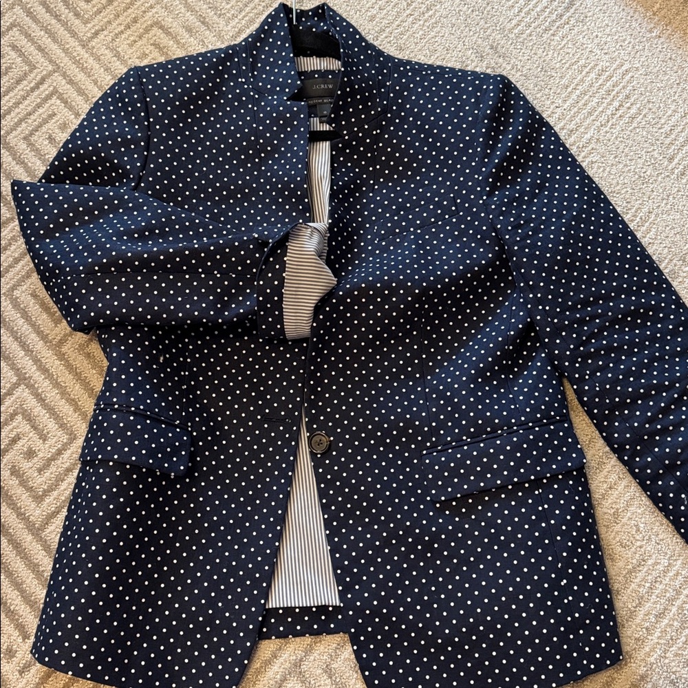 J. Crew Navy and White Polka Dot Regent Blazer